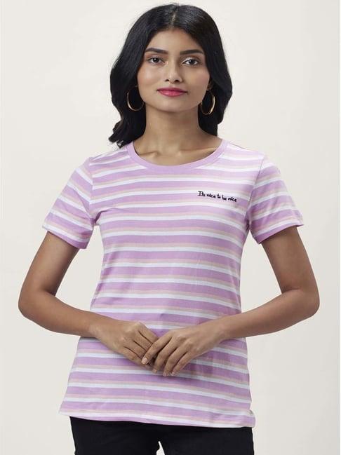 honey by pantaloons purple cotton striped t-shirt