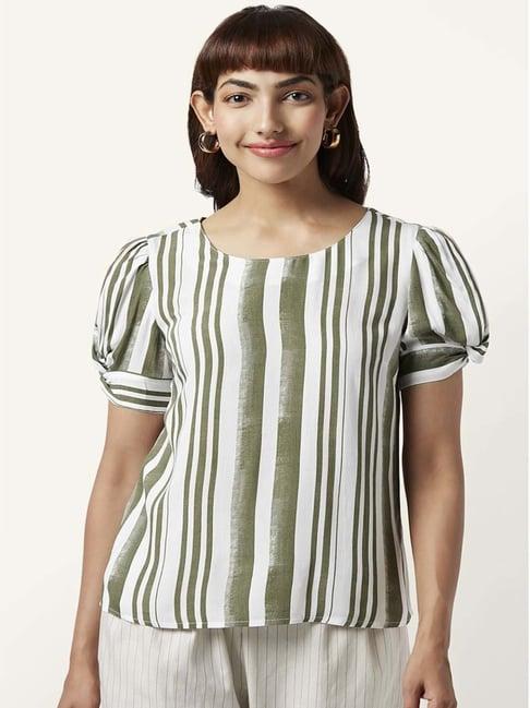 honey by pantaloons green & white striped top