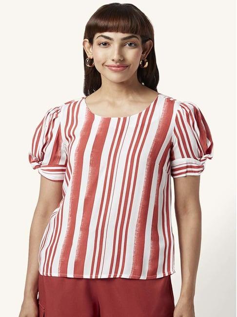 honey by pantaloons rust & white striped top