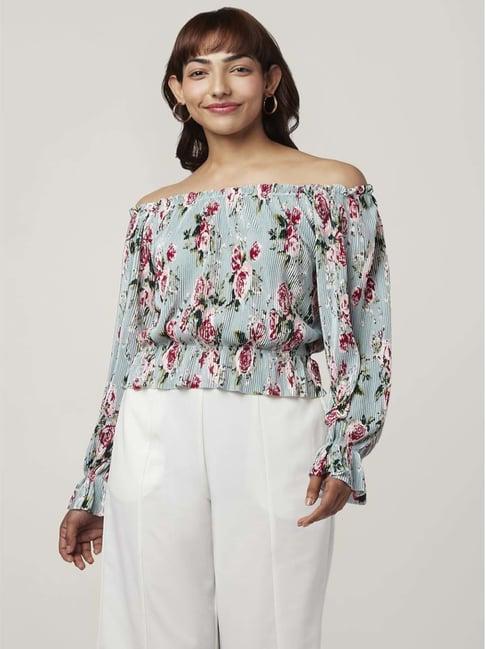 honey by pantaloons sky blue floral print top