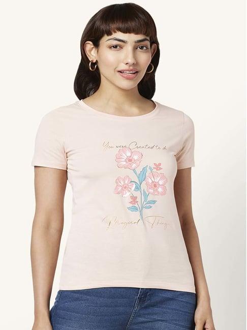 honey by pantaloons peach cotton graphic print t-shirt