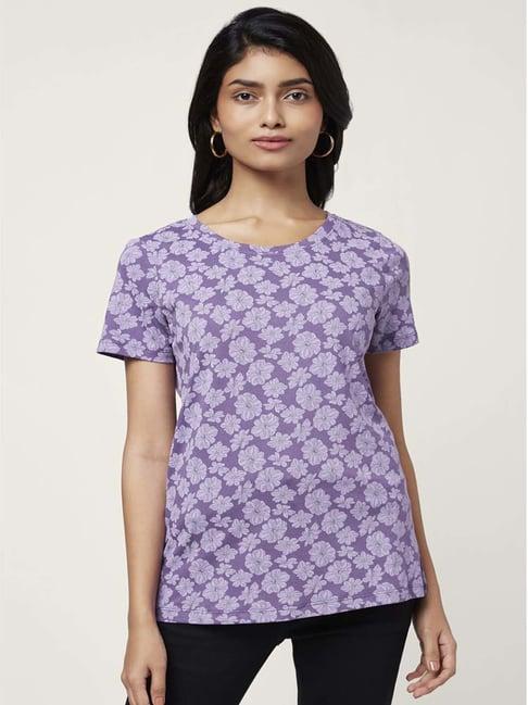 honey by pantaloons purple cotton floral print t-shirt