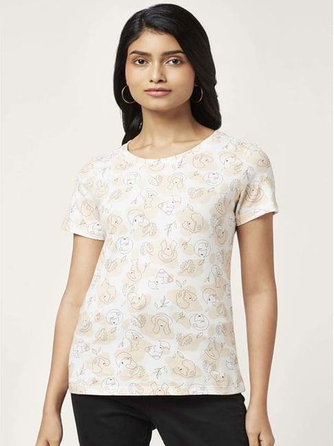 honey by pantaloons off-white cotton graphic print t-shirt