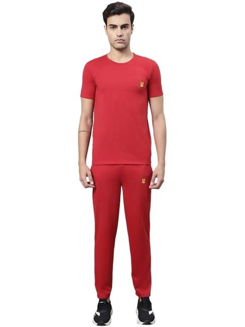 vimal jonney red cotton regular fit tracksuit