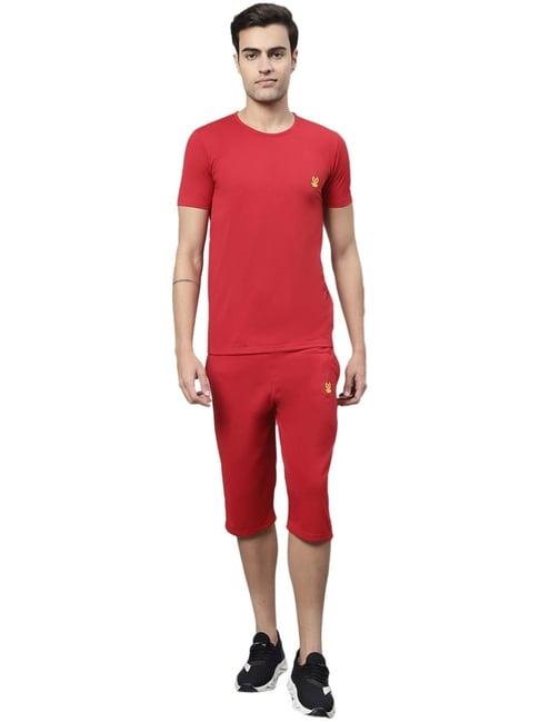 vimal jonney red cotton regular fit tracksuit