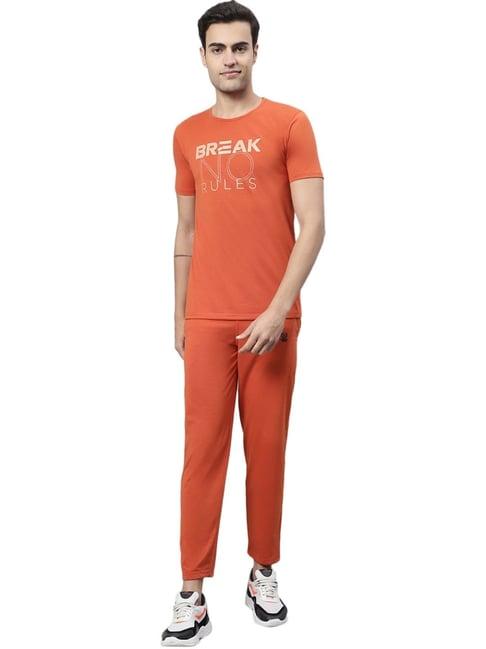 vimal jonney rust cotton regular fit printed tracksuit