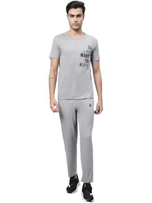 vimal jonney grey melange cotton regular fit printed tracksuit