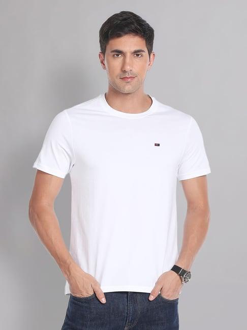 ad by arvind white slim fit crew t-shirt