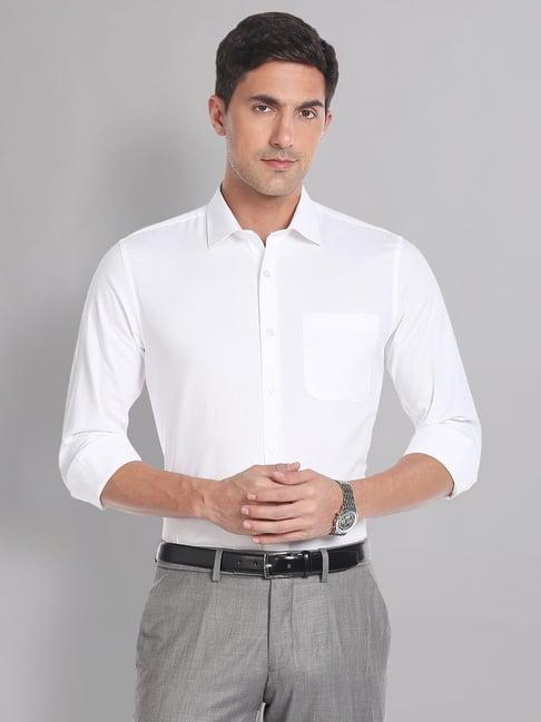 ad by arvind white regular fit textured shirt