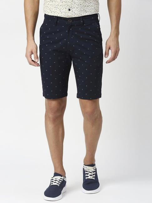 dragon hill navy slim fit printed shorts