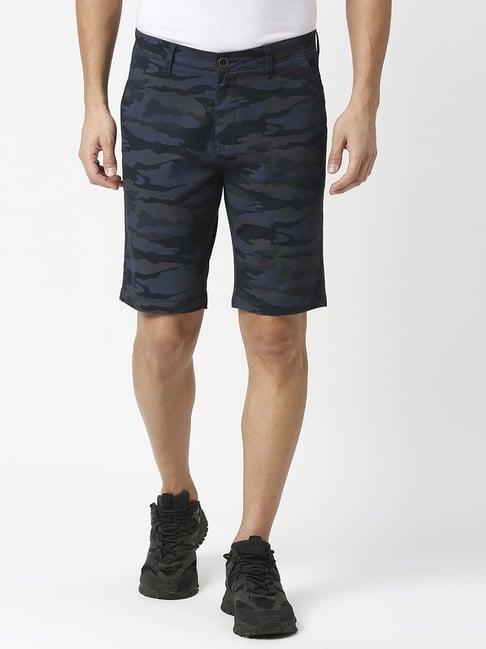 dragon hill blue slim fit camouflage shorts