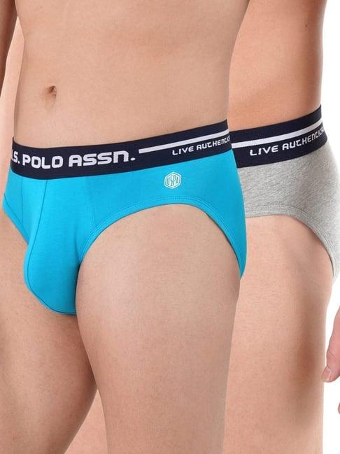 u.s. polo assn. teal green & grey cotton regular fit briefs - pack of 2