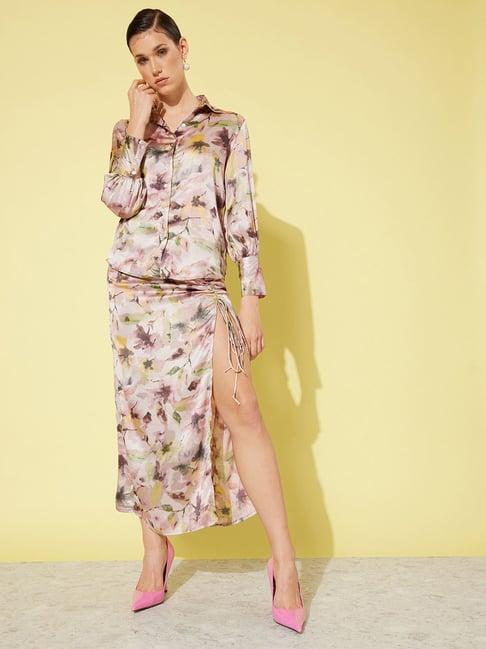 anvi be yourself peach floral print shirt