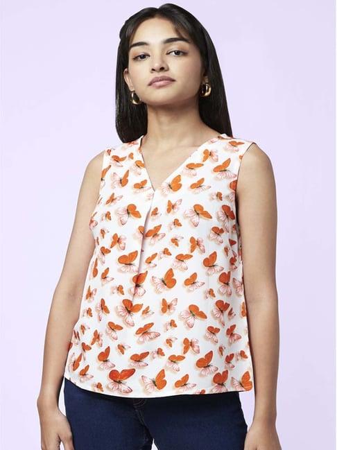 yu by pantaloons cream printed top