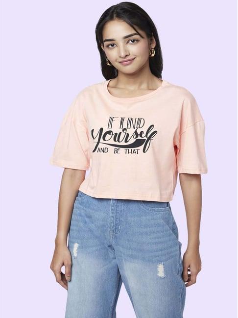 yu by pantaloons peach cotton graphic print top