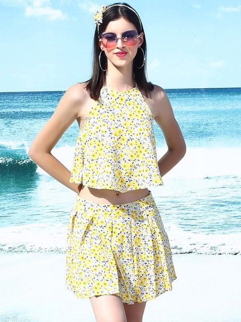 sera yellow printed top & skirt set