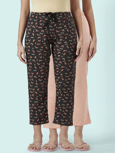 dreamz by pantaloons peach black cotton printed pyjamas