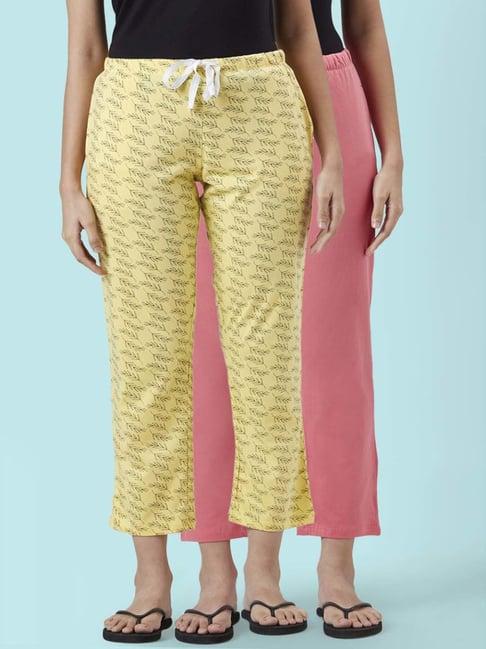 dreamz by pantaloons pink yellow cotton printed pyjamas