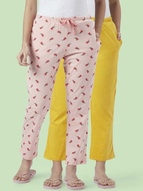 dreamz by pantaloons peach yellow cotton printed pyjamas