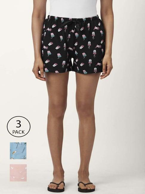 dreamz by pantaloons black blue cotton printed shorts