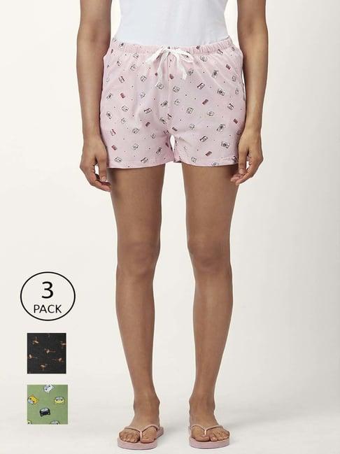 dreamz by pantaloons black pink cotton printed shorts