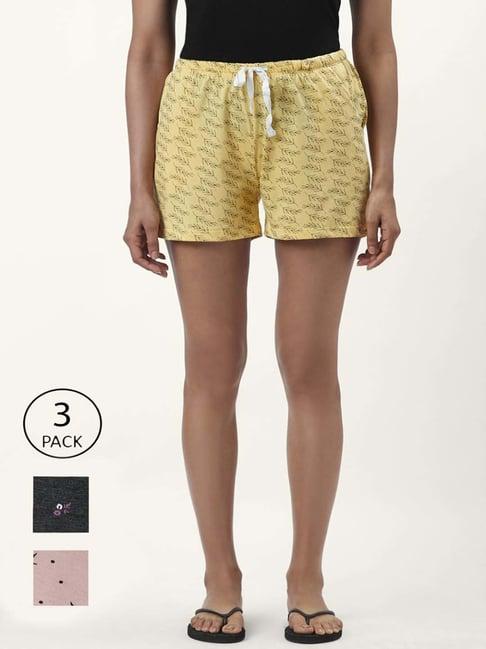 dreamz by pantaloons yellow black cotton printed shorts