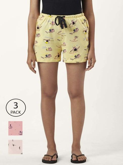 dreamz by pantaloons yellow pink cotton graphic print shorts