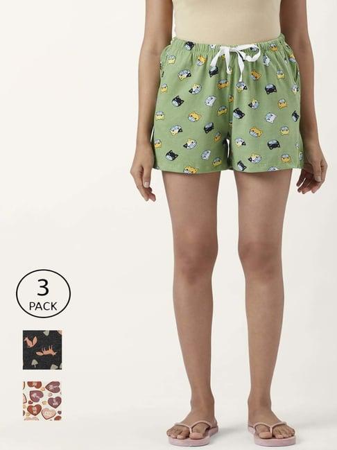 dreamz by pantaloons green black cotton printed shorts