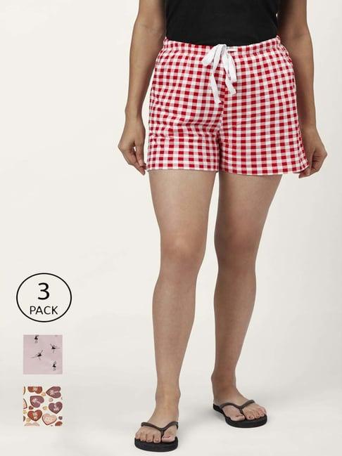 dreamz by pantaloons red white cotton graphic print shorts