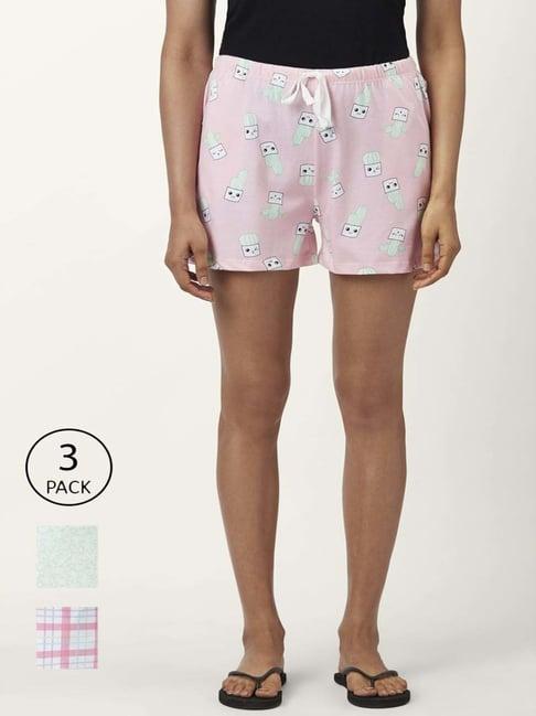 dreamz by pantaloons pink green cotton graphic print shorts