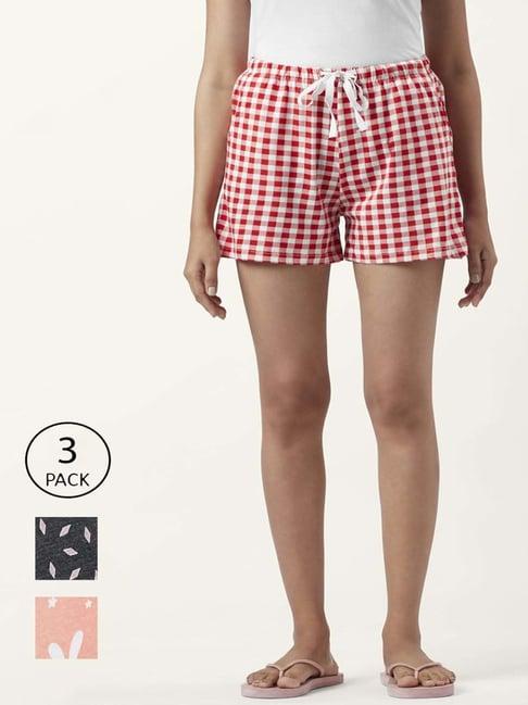 dreamz by pantaloons pink black cotton chequered shorts