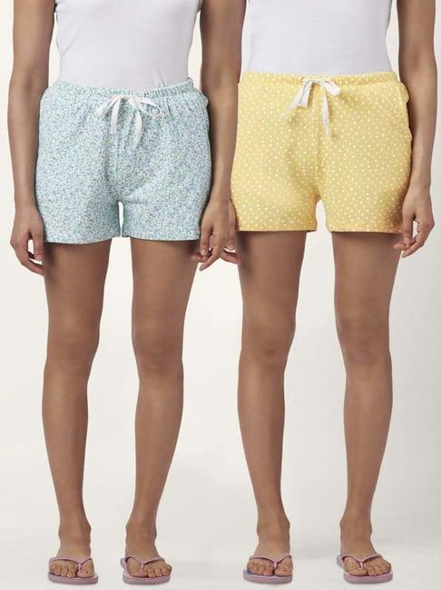 dreamz by pantaloons yellow blue cotton printed shorts