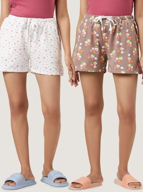 dreamz by pantaloons brown white cotton floral print shorts