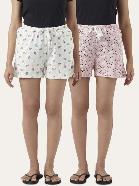 dreamz by pantaloons white pink cotton graphic print shorts