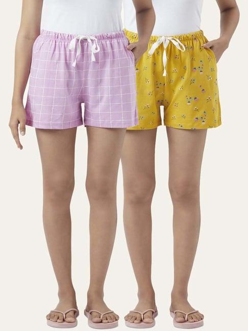 dreamz by pantaloons pink yellow cotton chequered shorts