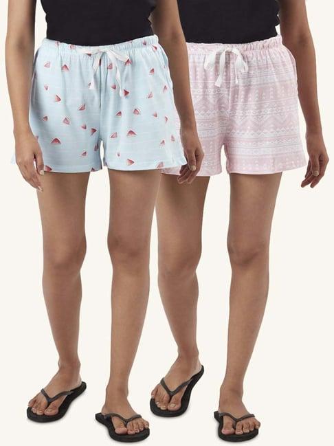 dreamz by pantaloons blue pink cotton graphic print shorts