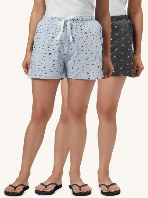 dreamz by pantaloons sky blue grey cotton printed shorts