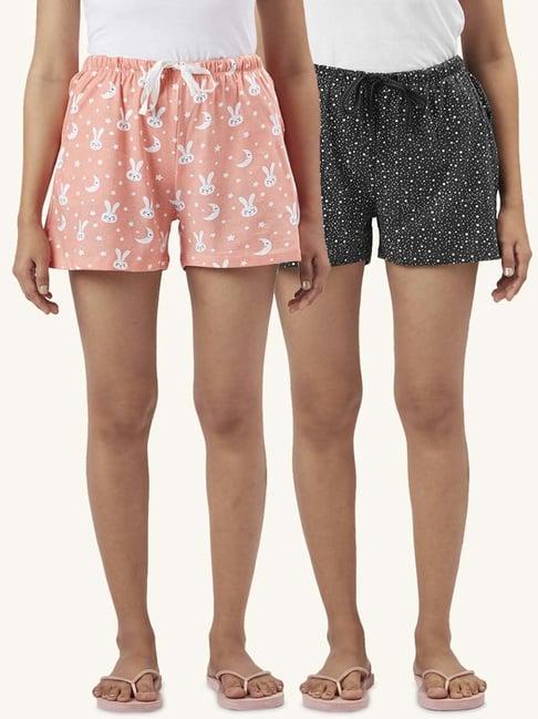 dreamz by pantaloons peach black cotton graphic print shorts