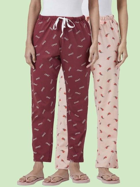 dreamz by pantaloons maroon peach cotton printed pyjamas