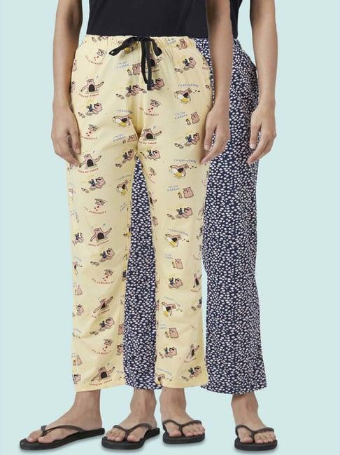 dreamz by pantaloons yellow blue cotton printed pyjamas