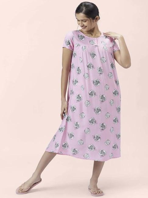 dreamz by pantaloons pink cotton floral print nighty