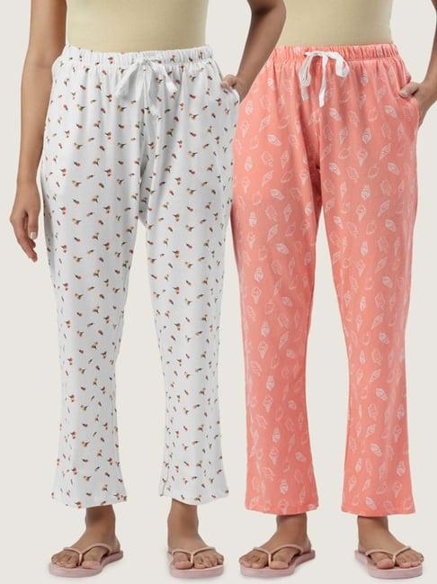 dreamz by pantaloons peach white cotton printed pyjamas