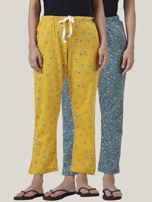 dreamz by pantaloons blue yellow cotton printed pyjamas