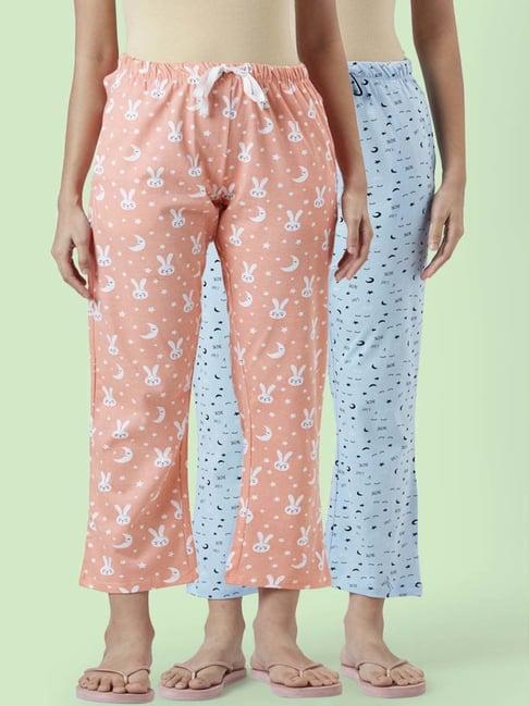 dreamz by pantaloons peach blue cotton printed pyjamas