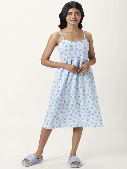 dreamz by pantaloons sky blue cotton printed nighty