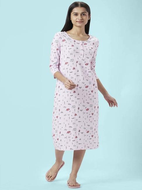 dreamz by pantaloons pink cotton printed night dress