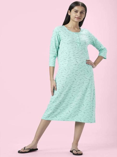 dreamz by pantaloons turquoise cotton printed night dress