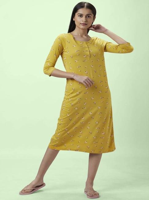 dreamz by pantaloons yellow cotton floral print night dress