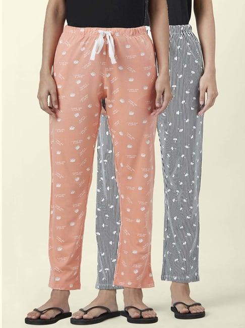 dreamz by pantaloons peach black cotton printed pyjamas