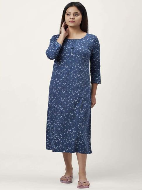 dreamz by pantaloons blue cotton printed night dress